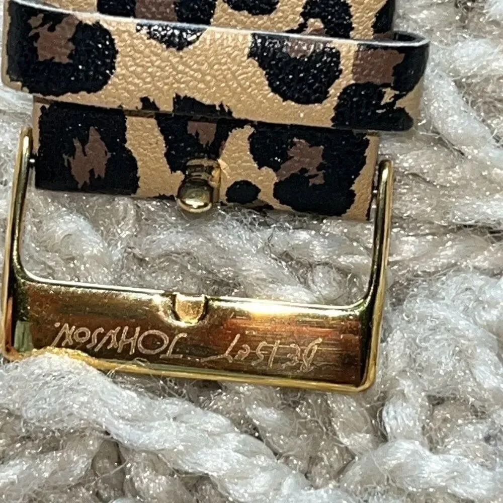 Betsey Johnson Large Square Faced Gold Tone Women’s Quartz Watch Cheetah Print B